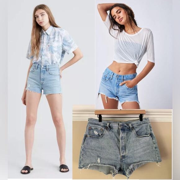Levi's 501 High-Rise Distressed Cutoff Denim Shorts | W 33 / 16 - Picture 1 of 13